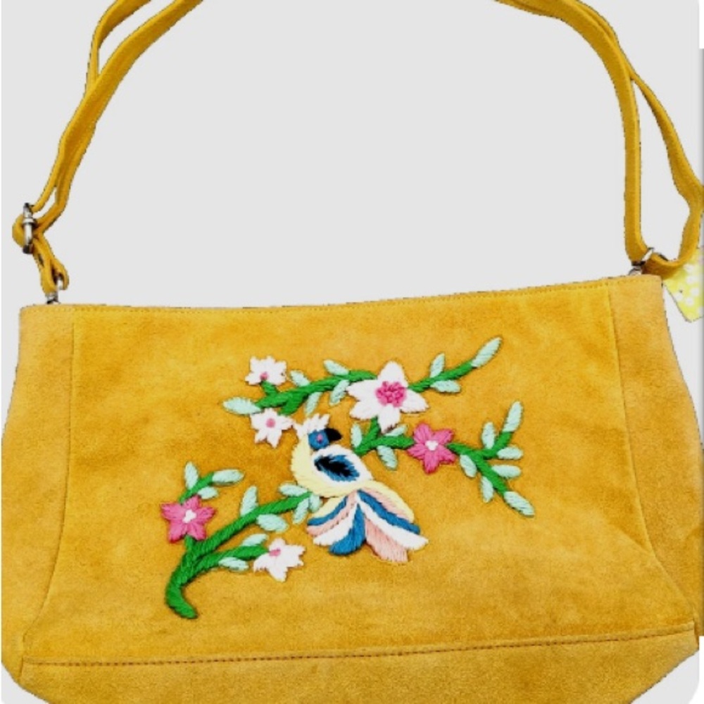 Anthropologie Raj L.A Embroidered Suede Cross body Bag. New